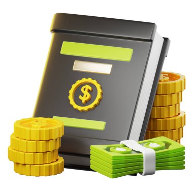 İş ve Finans illüstrasyonu. Finans kitabı raporları. Beyaz arka planda izole edilmiş. Üç boyutlu illüstrasyon. Yüksek çözünürlük