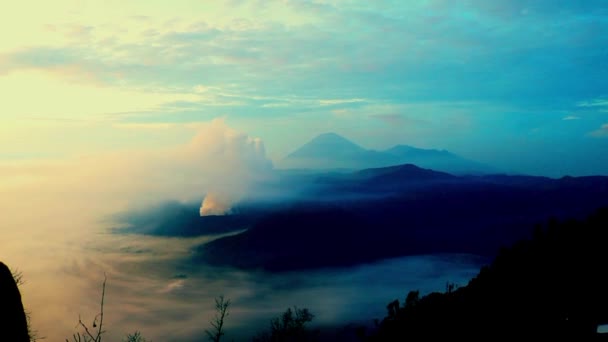 Утренний Вулканический Кратер Национальном Парке Бромо Ява Индонезия — стоковое видео