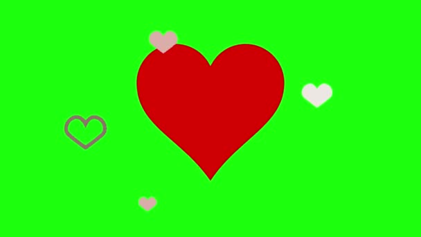 3Dred Heart Green Screen Background 循环心脏旋转 3D心使无缝 情人节的概念 喜欢和喜爱对色键的反应 — 图库视频影像
