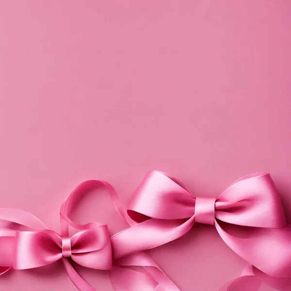Set of decorative pink bow with horizontal pink ribbon for gift decor. Realistic rose bow and ribbon isolated on white background. Mother\'s Day decorations. Pink Ribbons with Bow