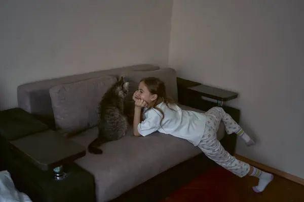         Kız bir kedi ile çalış                       