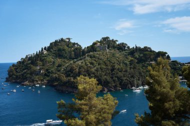          Akdeniz 'deki yeşil ada. Etrafı beyaz teknelerle çevrili.                   