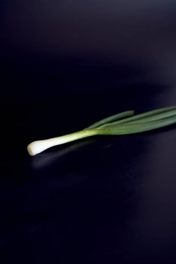 Siyah arkaplanda yeşil soğan