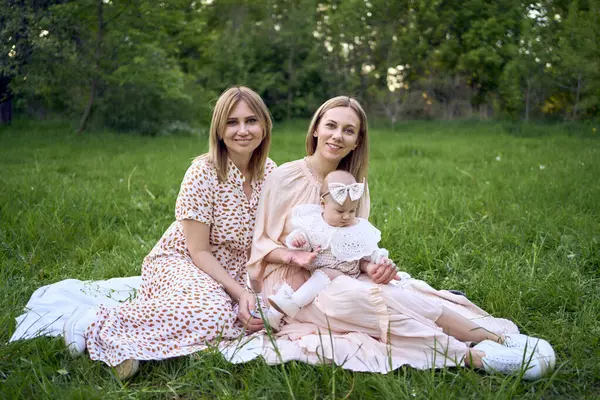 Moeders Met Hun Kleine Baby Een Picknick Rechtenvrije Stockfoto's