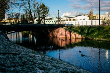 Gdansk, Polonya - 15 Ocak 2019: Gdask Kış Sokağı manzarası 