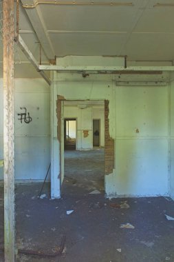 Old abandoned building interior on the island of Jussaro in summer, Raasepori, Finland.