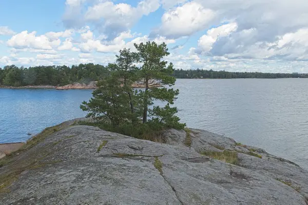 Yazın Finlandiya 'da kayalık deniz manzarası.