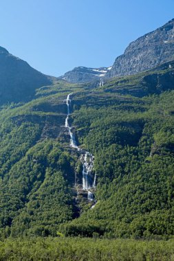 Yazın Birtavarre, Norveç 'te uçurum yamacında küçük bir şelale..