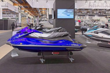 Pasila, Helsinki, Finland - 2.14.2024:  Yamaha GP SVHO Waverunner on display at Vene (Boat) 2024 fair at Messukeskus Helsinki (Expo and Convention Centre).