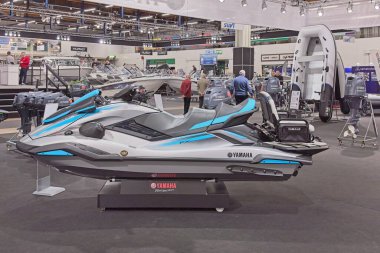 Pasila, Helsinki, Finland - 2.14.2024:  Yamaha FX Cruiser HO Waverunner on display at Vene (Boat) 2024 fair at Messukeskus Helsinki (Expo and Convention Centre).