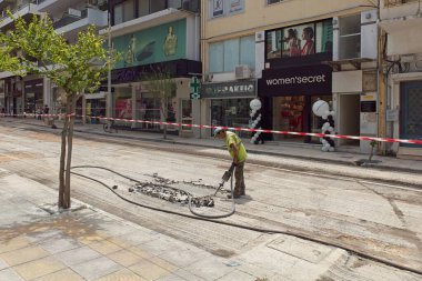 Chania, Crete, Greece - May 14, 2019: View of street contruction in Chania in spring.
