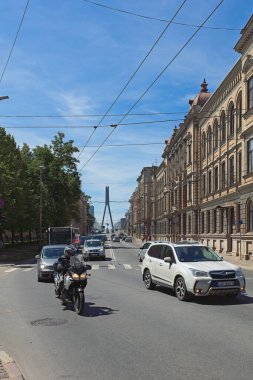Riga, Latvia - June 24, 2019: Riga city street view by day in summer.