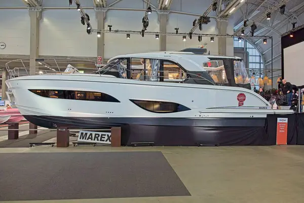 Pasila, Helsinki, Finland - 2.14.2024: Marine Palvelu fair department in exhibition hall at Vene (Boat) 2024 fair at Messukeskus Helsinki (Expo and Convention Centre).