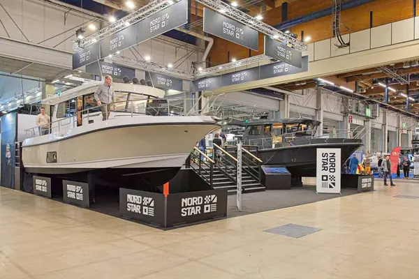 Pasila, Helsinki, Finland - 2.14.2024: Nord Star fair department in exhibition hall at Vene (Boat) 2024 fair at Messukeskus Helsinki (Expo and Convention Centre).