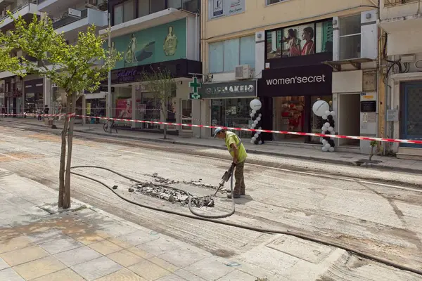 Chania, Crete, Greece - May 14, 2019: View of street contruction in Chania in spring.