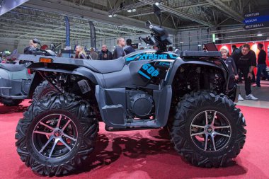 Pasila, Helsinki, Finland - 2.3.2024: Access Xtreme Shade 600 EPS EFI T3b ATV on display at MP 24 Motorcycle fair at Messukeskus Helsinki (Expo and Convention Centre).