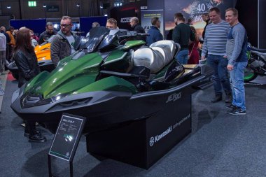 Pasila, Helsinki, Finland - 2.3.2024: Kawasaki Ultra 310 LX Jet Ski on display at MP 24 Motorcycle fair at Messukeskus Helsinki (Expo and Convention Centre). clipart