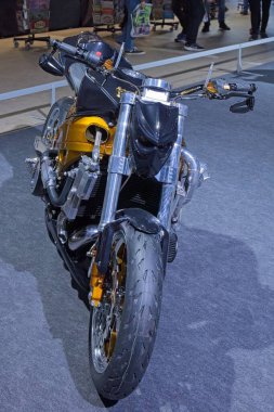 Pasila, Helsinki, Finland - 2.3.2024: Custom Bike Suzuki Hayabusa Turbo motorcycle on display at MP 24 Motorcycle fair at Messukeskus Helsinki (Expo and Convention Centre).