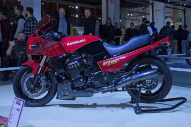 Pasila, Helsinki, Finland - 2.3.2024: Custom Bike Suzuki Hayabusa Turbo motorcycle on display at MP 24 Motorcycle fair at Messukeskus Helsinki (Expo and Convention Centre).