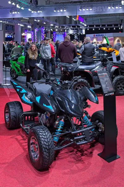 Pasila, Helsinki, Finland - 2.3.2024: Access Xtreme Enduro 480 T3b ATV on display at MP 24 Motorcycle fair at Messukeskus Helsinki (Expo and Convention Centre).