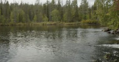 Sonbaharda Akaslinkka Şelalesi Muonio, Laponya, Finlandiya.