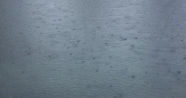 Dalgalanan yağmur damlaları yağmur mevsiminde göl yüzeyine düşer.. 