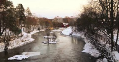 Soğuk bir günde Vanhakaupunki, Finlandiya 'da kışın hızlı çekim.