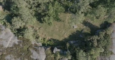 Dokuz fok avcısı kulübesi bulunan Otterbote arkeolojik alanının havadan görünüşü yaz mevsiminde Kokar, Ahvenanmaa, Finlandiya 'da kalır..