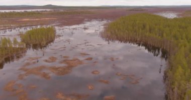 Bulutlu bahar havasında Viiankiaapa bataklığının hava manzarası, Sodankyla, Lapland, Finlandiya.