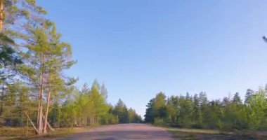 Bakış açısı, bahar aylarında Rannalantie yolu boyunca giden POV, Virolahti, Finlandiya.