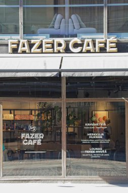 Helsinki, Finlandiya 9 Eylül. 2024: Fazer Kafe logosu işareti. Fazer Kafe, Helsinki 'de bir kafe..