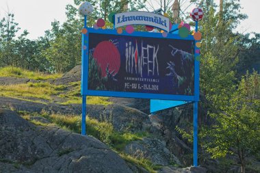 Helsinki, Finland  September 9. 2024: Linnanmaki logo sign for Kauhufestivaali  Horror fest. Linnanmaki is a amusement park in Helsinki.