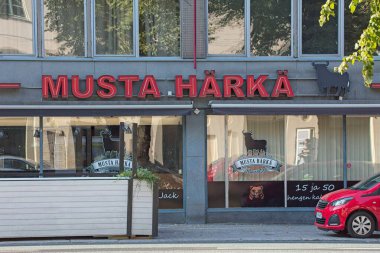 Helsinki, Finlandiya 9 Eylül. 2024: Musta Harka logosu. Musta Harka bir karaoke bar..