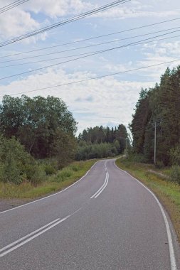 Yazın boş kırsal Olkkalantie (1331) yolu, Karkkila, Finlandiya.