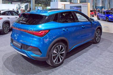 Pasila, Helsinki, Finlandiya 14 Mart. 2025: AUTO 25 'te Byd Atto 3 elektrikli araba ve Messukeskus Helsinki' de Mobilite Şovu.