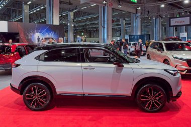 Pasila, Helsinki, Finlandiya 14 Mart. 2025: AUTO 25 'te Honda HR-V Hybrid Gelişim Tarzı Araba ve Messukeskus Helsinki' de Mobilite Şovu.