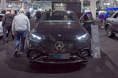 Pasila, Helsinki, Finlandiya 14 Mart. 2025: Mercedes-Benz EQE SUV 350 4MATIC Business Edition electric car at AUTO 25 and Mobility show at Messukeskus Helsinki.