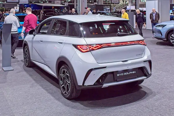 Pasila, Helsinki, Finlandiya 14 Mart. 2025: AUTO 25 'te Byd Dolphin elektrikli araba ve Messukeskus Helsinki' de Mobilite Şovu.