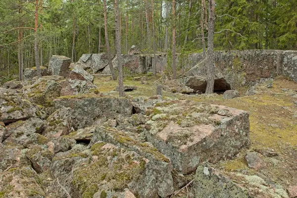 Pyterlahti 'nin tarihi Hevonniemi taş ocağı, 1820-30' larda I. Aleksandr 'in zafer kolonu için kazıldığı yer, Palace Square, Pyterlahti, Virolahti, Finlandiya.