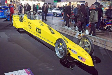 Pasila, Helsinki, Finlandiya, 4 Nisan. 2025: Yarışma Dragster Toyota IMSA (1998) Orijinal Amerikan Araba Fuarı ACS25 Helsinki Messukeskus Fuarı ve Kongre Merkezi 'nde.