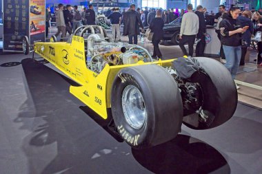 Pasila, Helsinki, Finlandiya, 4 Nisan. 2025: Yarışma Dragster Toyota IMSA (1998) Orijinal Amerikan Araba Fuarı ACS25 Helsinki Messukeskus Fuarı ve Kongre Merkezi 'nde.