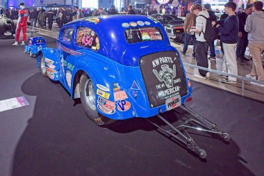 Pasila, Helsinki, Finlandiya, 4 Nisan. 2025: Ford Anglia (1948) Orijinal Amerikan Araba Fuarı ACS25 sergisi Helsinki Messukeskus Fuar ve Kongre Merkezi.