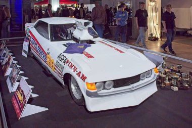 Pasila, Helsinki, Finlandiya, 4 Nisan. 2025: Toyota Celica ST (1971) Orijinal Amerikan Araba Fuarı ACS25 Helsinki Messukeskus Fuar ve Kongre Merkezi 'nde sergilenmektedir..