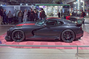 Pasila, Helsinki, Finlandiya, 4 Nisan. 2025: Dodge Viper (2014) Orijinal Amerikan Otomobil Fuarı ACS25 Helsinki Messukeskus Fuarı ve Kongre Merkezi.