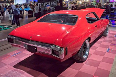 Pasila, Helsinki, Finlandiya, 4 Nisan. 2025: Chevrolet Chevelle (1970) Orijinal Amerikan Araba Fuarı ACS25 Helsinki Messukeskus Fuar ve Kongre Merkezi 'nde sergilenmektedir..
