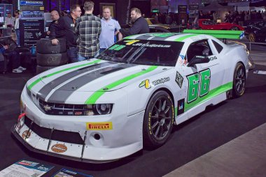 Pasila, Helsinki, Finlandiya, 4 Nisan. 2025: PKH Racing V8 Thunder Chevrolet Camaro (2012) Orijinal Amerikan Araba Fuarı ACS25 Helsinki Messukeskus Fuar ve Kongre Merkezi 'nde sergilenmektedir..