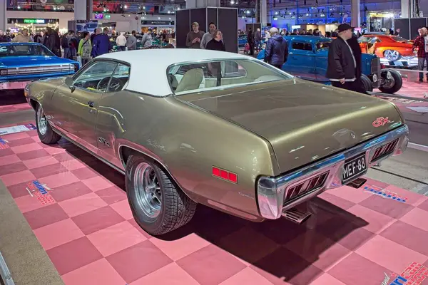 Pasila, Helsinki, Finlandiya, 4 Nisan. 2025: Plymouth GTX 440 (1971) Orijinal Amerikan Araba Fuarı ACS25 Helsinki Messukeskus Fuar ve Kongre Merkezi 'nde sergilenmektedir..