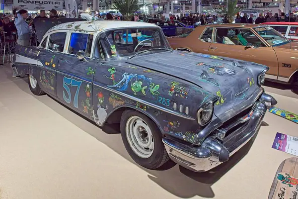 Pasila, Helsinki, Finlandiya, 4 Nisan. 2025: Chevrolet 210 4D (1957) Orijinal Amerikan Araba Fuarı ACS25 Helsinki Messukeskus Fuar ve Kongre Merkezi 'nde.