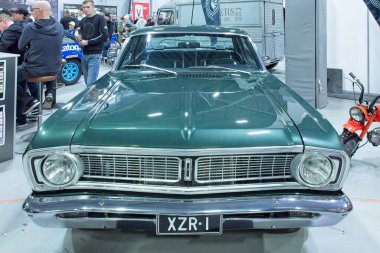 Lahti, Finlandiya, 3 Mayıs. 2025: Ford Falcon Futura Spor Coupe (1968) Lahti Sergi ve Kongre Merkezi Klasik Motor Fuarında.