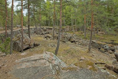 Pyterlahti 'nin tarihi Hevonniemi taş ocağı, 1820-30' larda, Pyterlahti, Virolahti, Finlandiya.